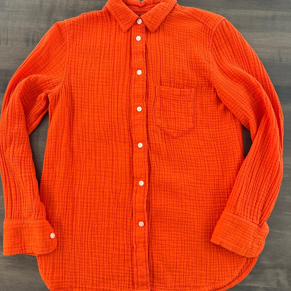 J. Crew Vibrant Orange Casual Gauze Button-Down Shirt